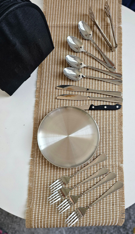 ست ظروف مسافرتی ۴ نفره استیل سیلور کیف دار